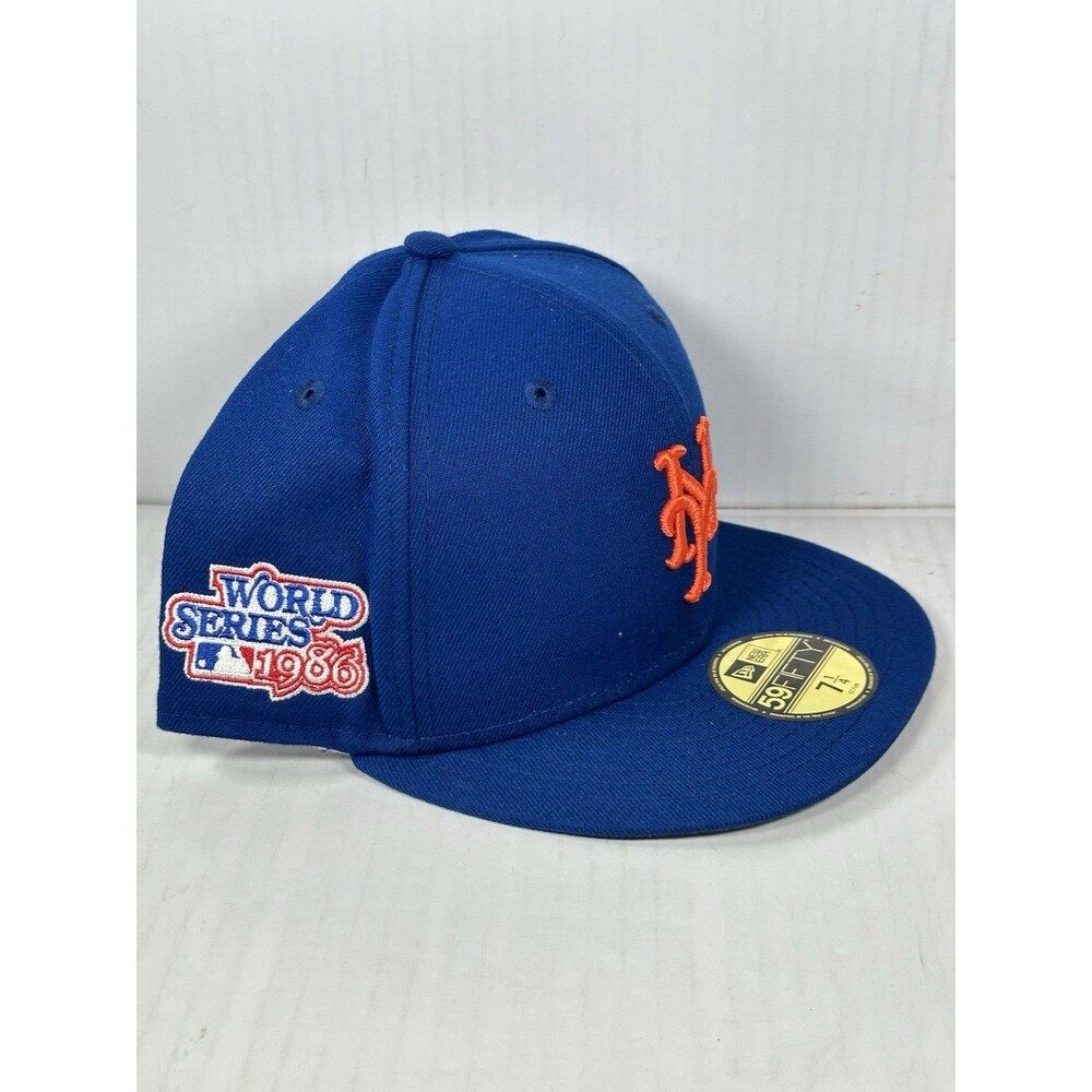 New Era New York Mets 1986 World Series Patch 59FIFTY Fitted Hat Cap Size 7 1/4 - Picture 2 of 5